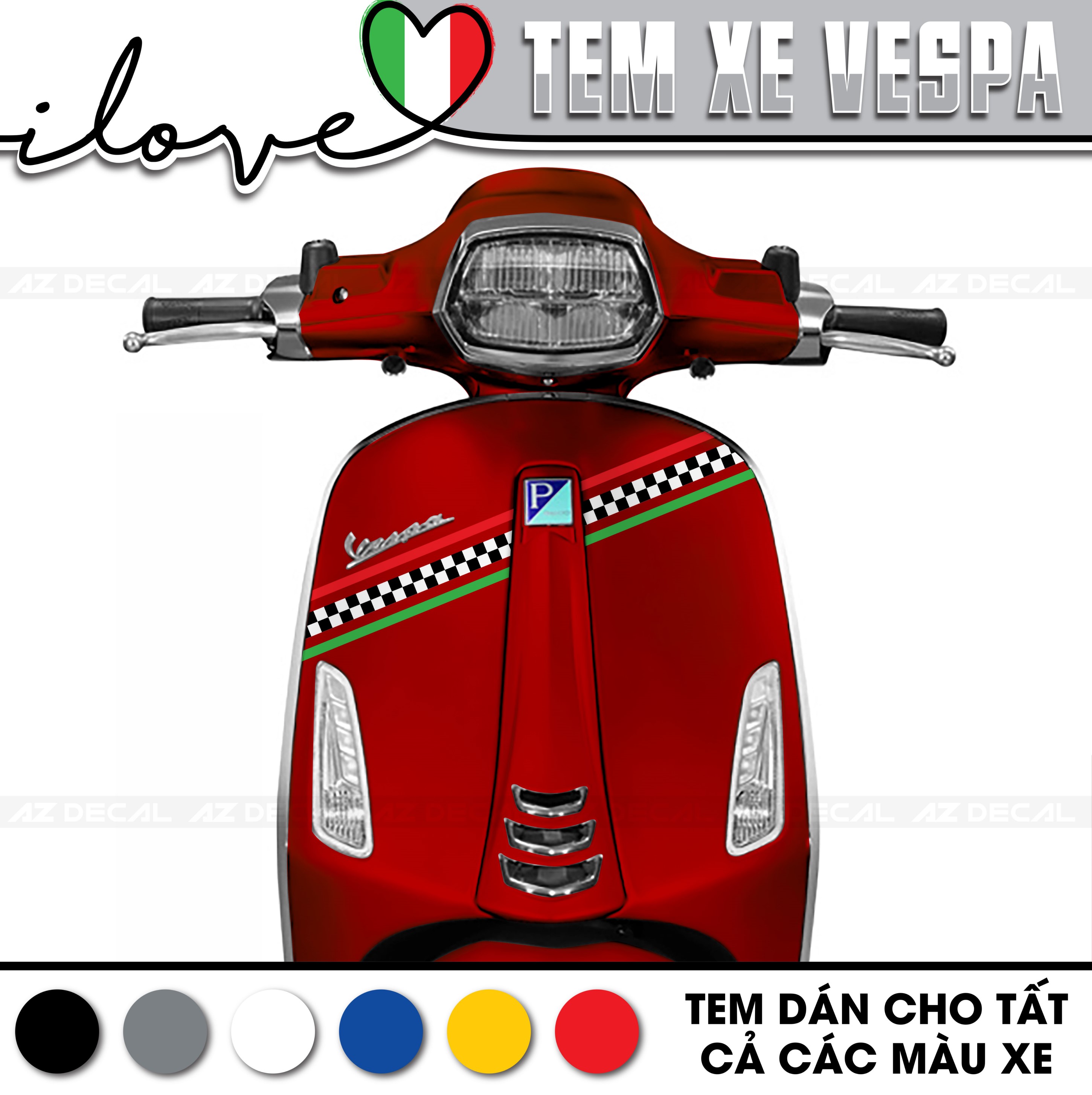 Tem Xe Vespa Phong Cách Italy Caro Mẫu VP04 | Decal Dán Xe Sprint/Primavera/GTS/LX