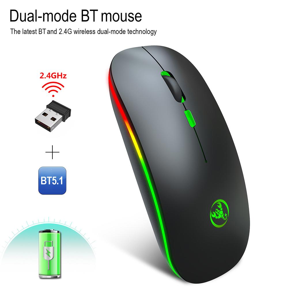 HXSJ T18 Dual Mode Mouse 2.4G Wireless Mouse BT Mouse Colorful Breathing Light Mute Mouse with Adjustable DPI for Laptop