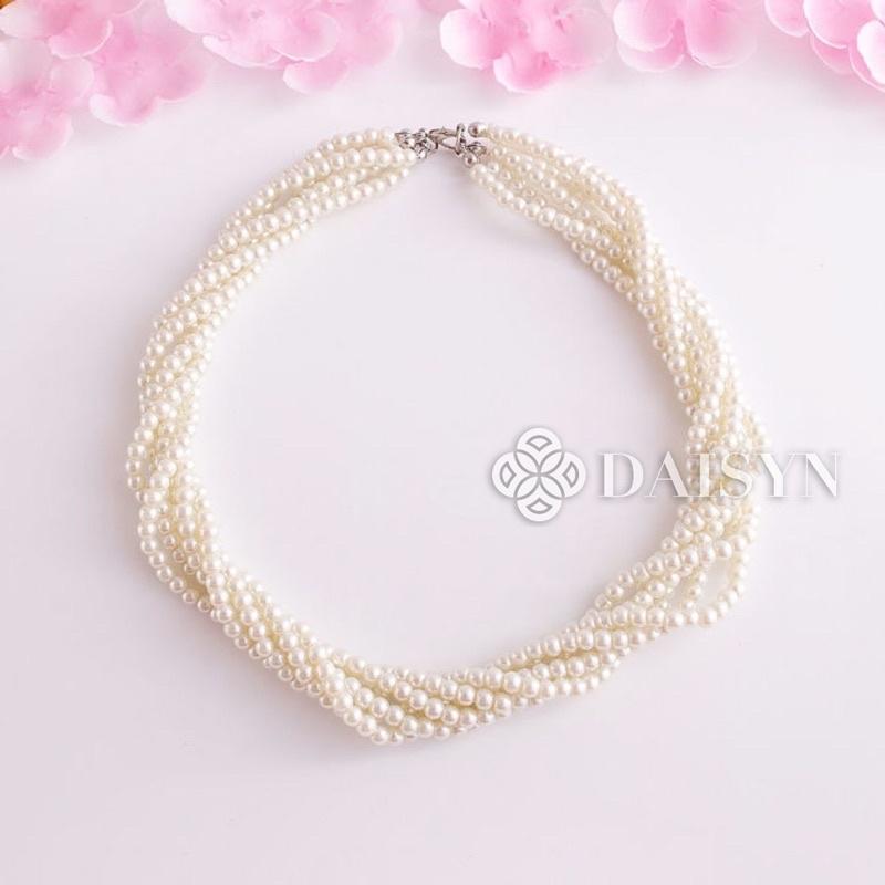 N380 dây chuyền choker hạt Ngọc vòng cổ choker hạt bẹt 6 dây xoắn kiểu dáng xinh xắn cho nữ