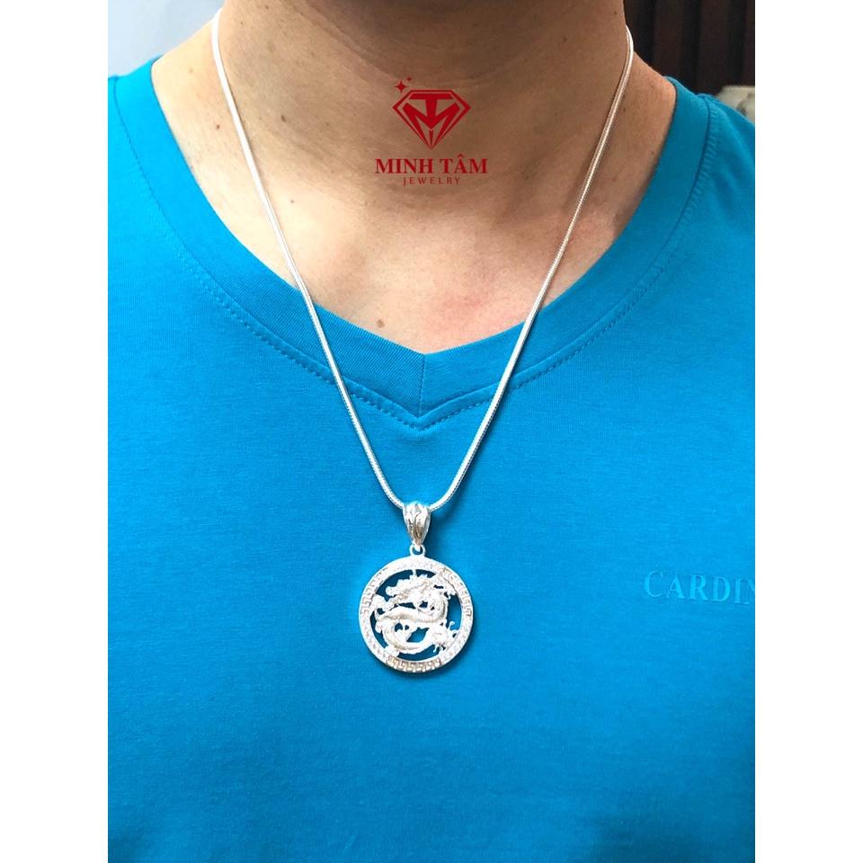 Mặt dây chuyền nam bạc mặt tròn in hình rồng, Bộ dây chuyền mặt rồng chất liệu bạc ta-Minh Tâm Jewelry