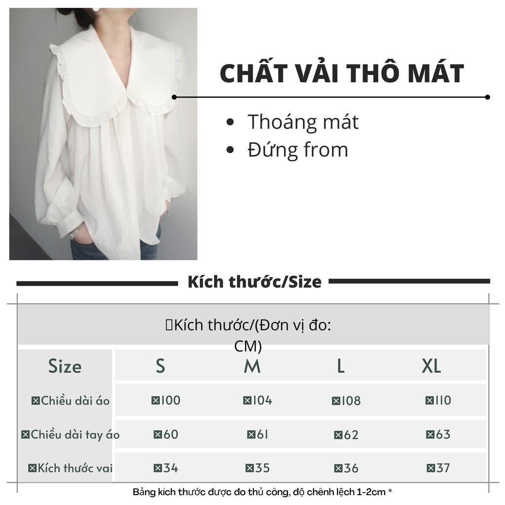 Áo sơ mi nữ dài tay form rộng cổ bèo kiểu áo nữ dáng Babydoll 2 lớp chất vải thô kiểu dáng hàn quốc