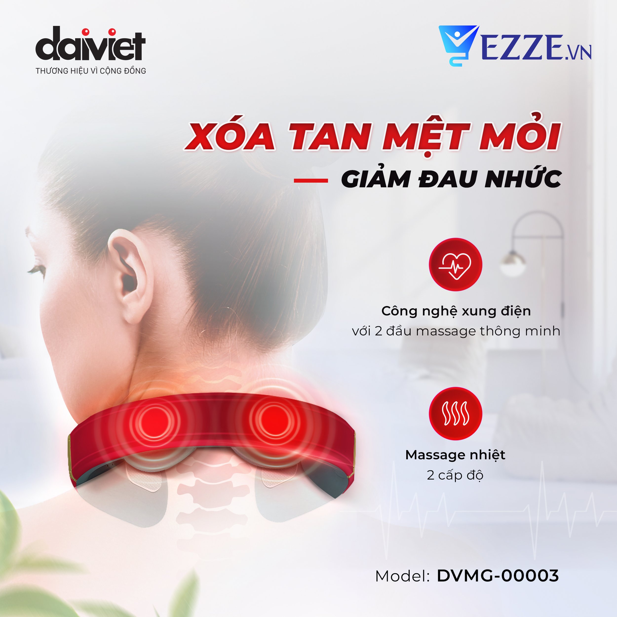 Máy Massage Cổ Vai Gáy, Mát Xa Xung Điện Tần Số Trị Liệu Đau Mỏi DAIVIET DVMG-00003 BH 12 tháng