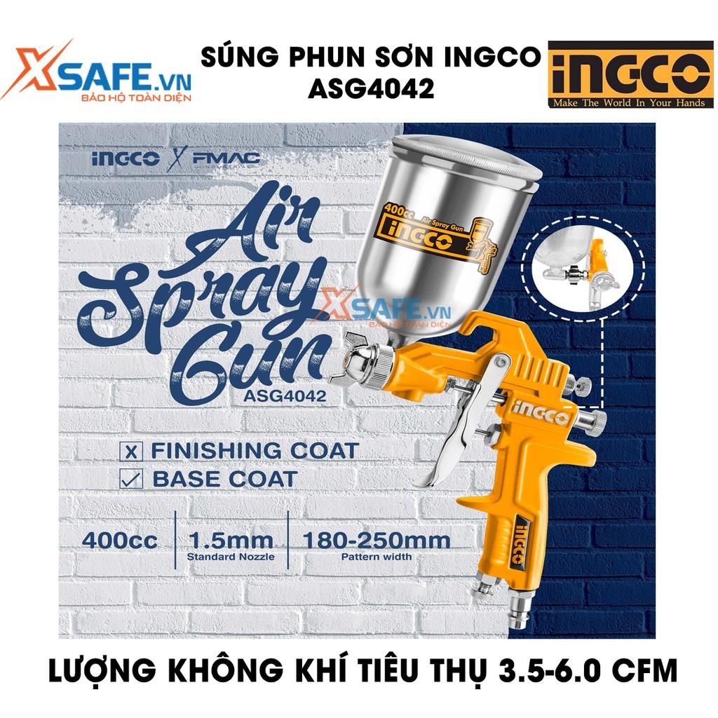 Máy phun sơn INGCO ASG4042 - dụng cụ phun sơn đầu phun tiêu chuẩn 1.5mm, áp suất 3.0-4.0 bar, thể tích bình nhôm 400cc [XSAFE]