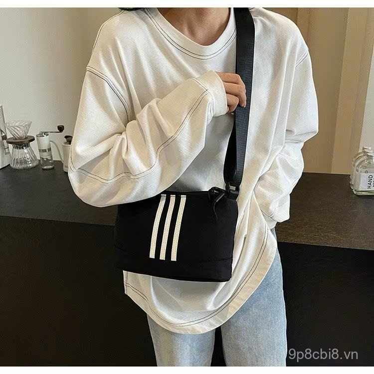 Túi Xách Sọc Đen Nữ Vải Nylon – Túi Đeo Vai Dây Kéo 3 Lớp, Phong Cách Hàn Quốc - HÀNG CHÍNH HÃNG MINIIN