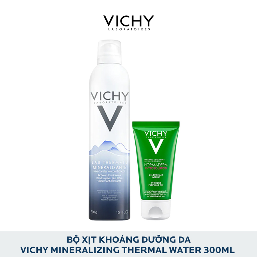 Bộ Xịt Khoáng Dưỡng Da Vichy Mineralizing Thermal Water 300ml Và Sữa Rửa Mặt Dạng Gel Normaderm Physolution Intensive Purifying Gel 50ml