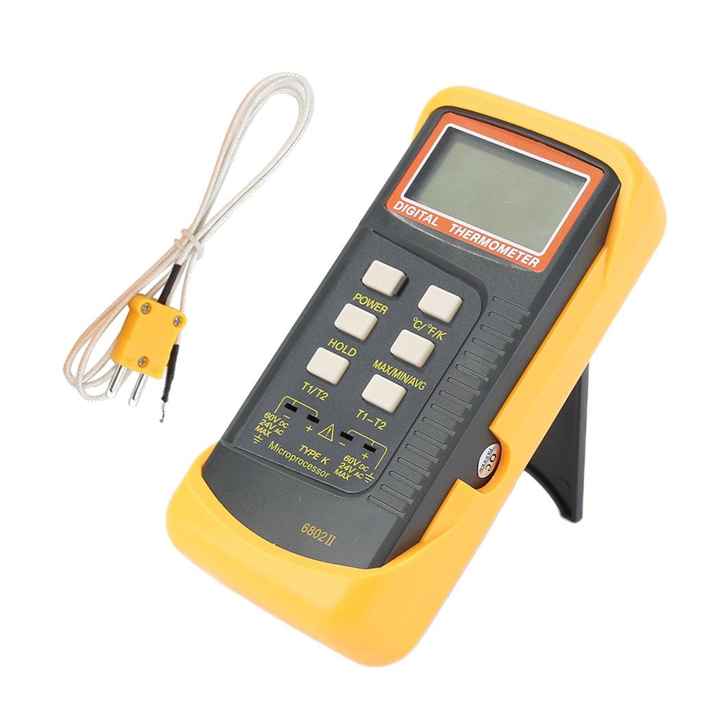 6802II Kênh Đôi K Loại Màn Hình Hiển Thị LCD Kỹ Thuật Số Nhiệt Kế Cảm Biến + Kẹp Ống