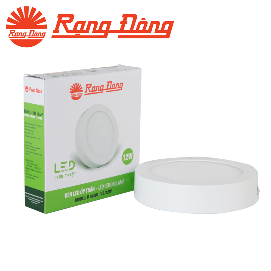 Đèn led ốp trần tròn 12W chính hãng Rạng Đông, mã D LN09L 172/12W