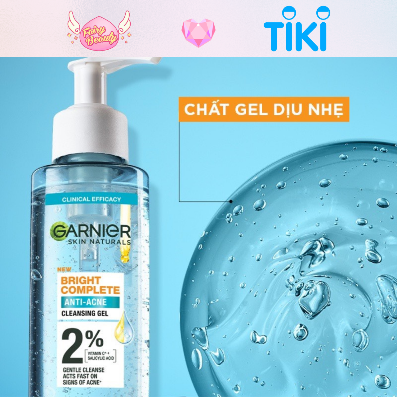 [GARNIER] Gel Rửa Mặt Chứa BHA Làm Sạch Sâu Dành Cho Da Dầu Mụn Bright Complete Anti-Acne Cleansing Gel 120ml