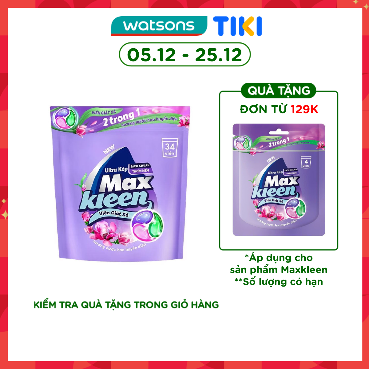 Túi Viên Giặt Xả Maxkleen Hương Nước Hoa Huyền Diệu 15g x 34Viên