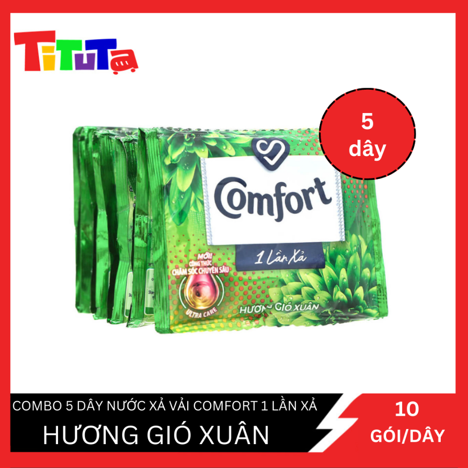 Combo 5 dây Nước xả vải Comfort một lần xả Hương Gió Xuân dây 10 gói x5