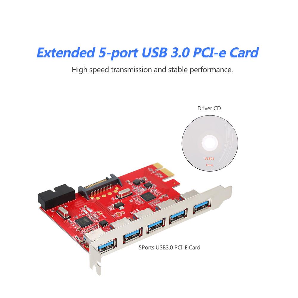 PCI-E sang USB 3.0 5 cổng Express Card mở rộng Mini PCI-E USB 3.0 Adapter Hub Bộ điều khiển với USB 3.0 19Pin bên trong
