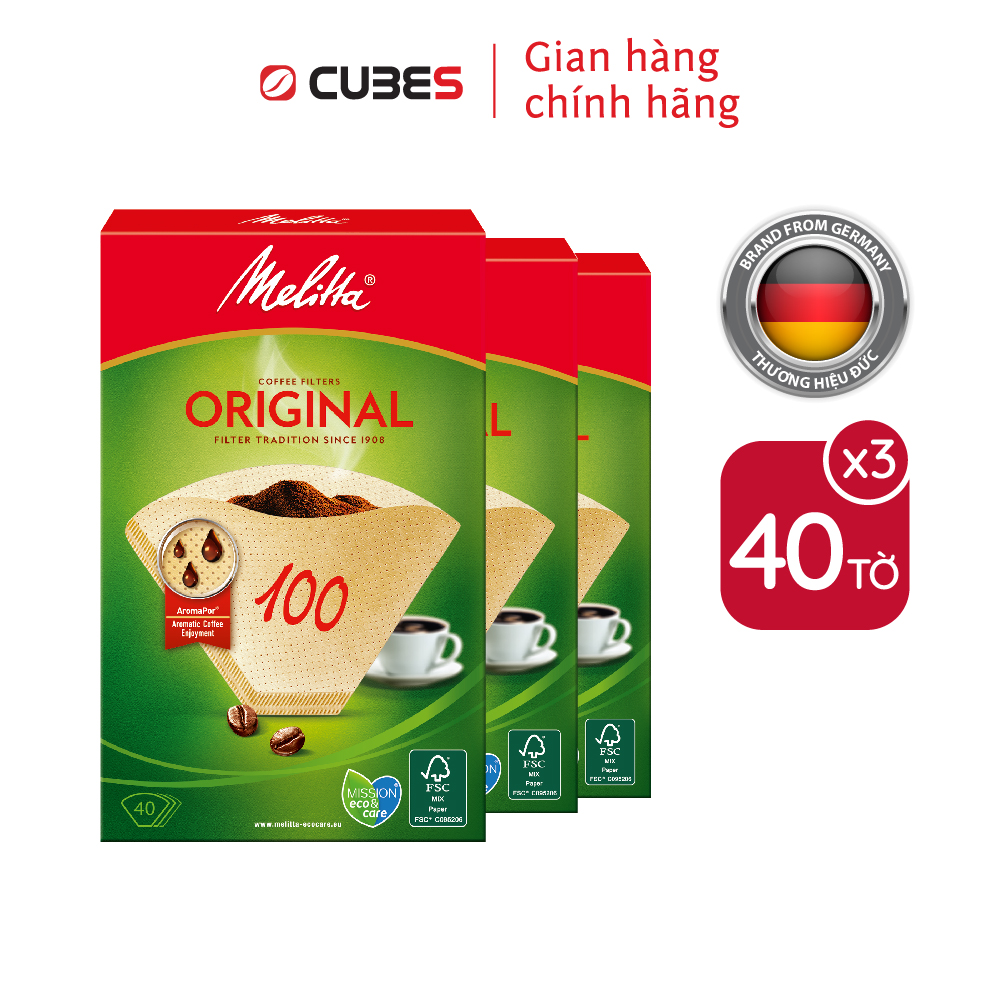 Combo giấy lọc cà phê Melitta Original 100, Hộp 40 tờ nhập Đức, lọc siêu vi 3 tầng tăng hương vị - Hàng chính hãng