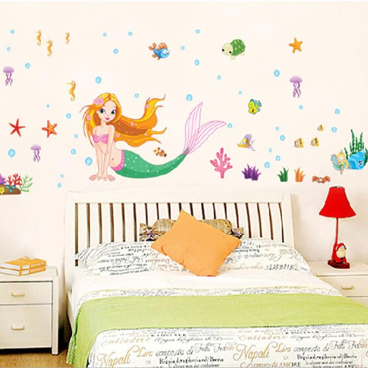 Decal dán tường cho bé hình nàng tiên cá dưới biển