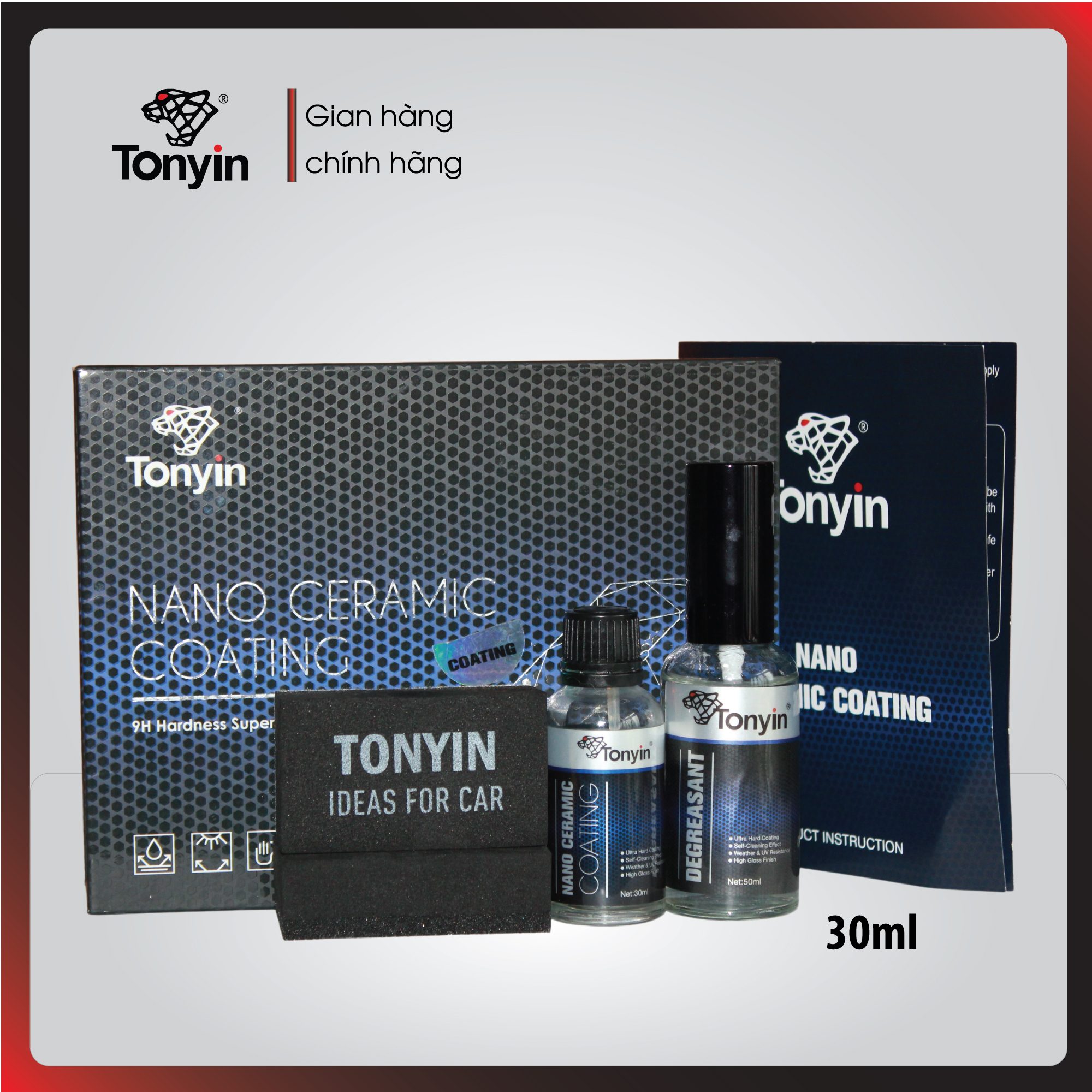 Bộ sản phẩm NANO CERAMIC COATING PLUS Tonyin 30ml/50ml cho sơn xe ô tô độ cứng tinh thể 9H, bảo vệ tất cả khía cạnh của sơn