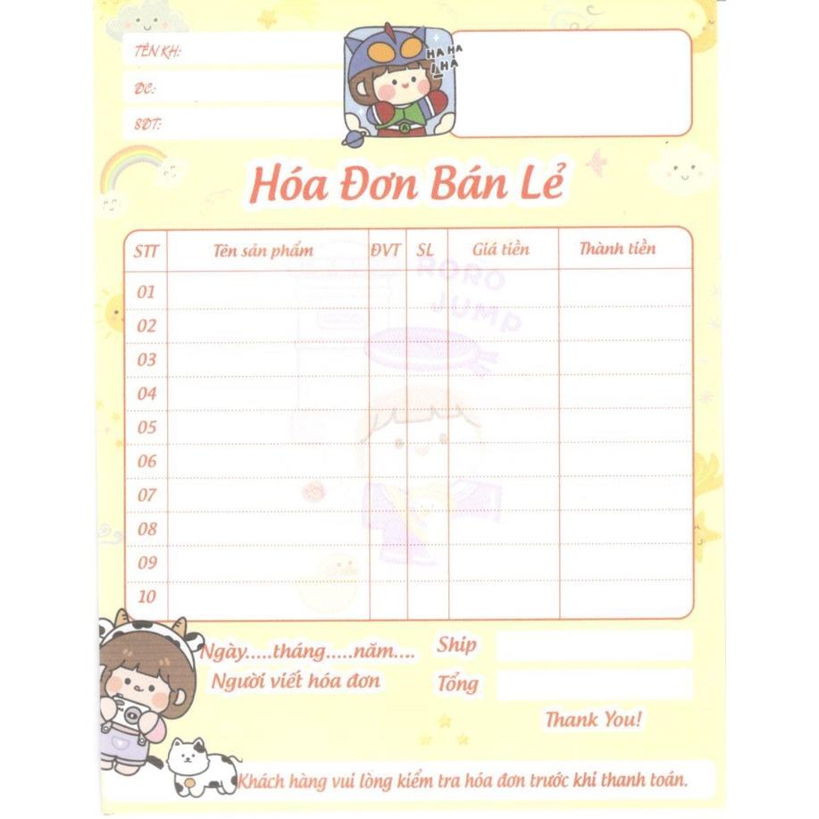 Hoá Đơn Bán Lẻ Siêu Xinh size 11.7x16.5cm-100 tờ/1 cuốn, Giấy dày Fo70