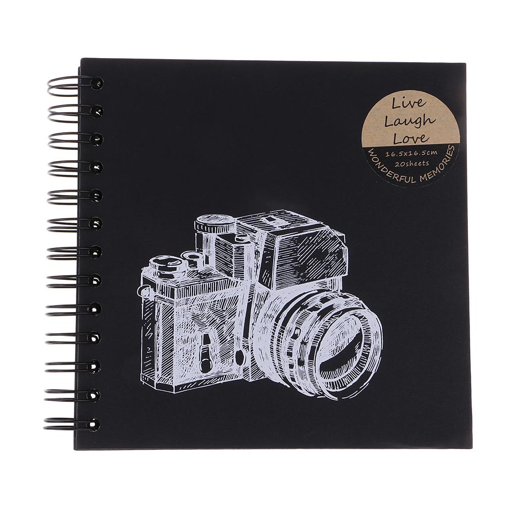 20 Pages Ring Binder Scrapbook Family Memory Photo Album Black 165x165mm