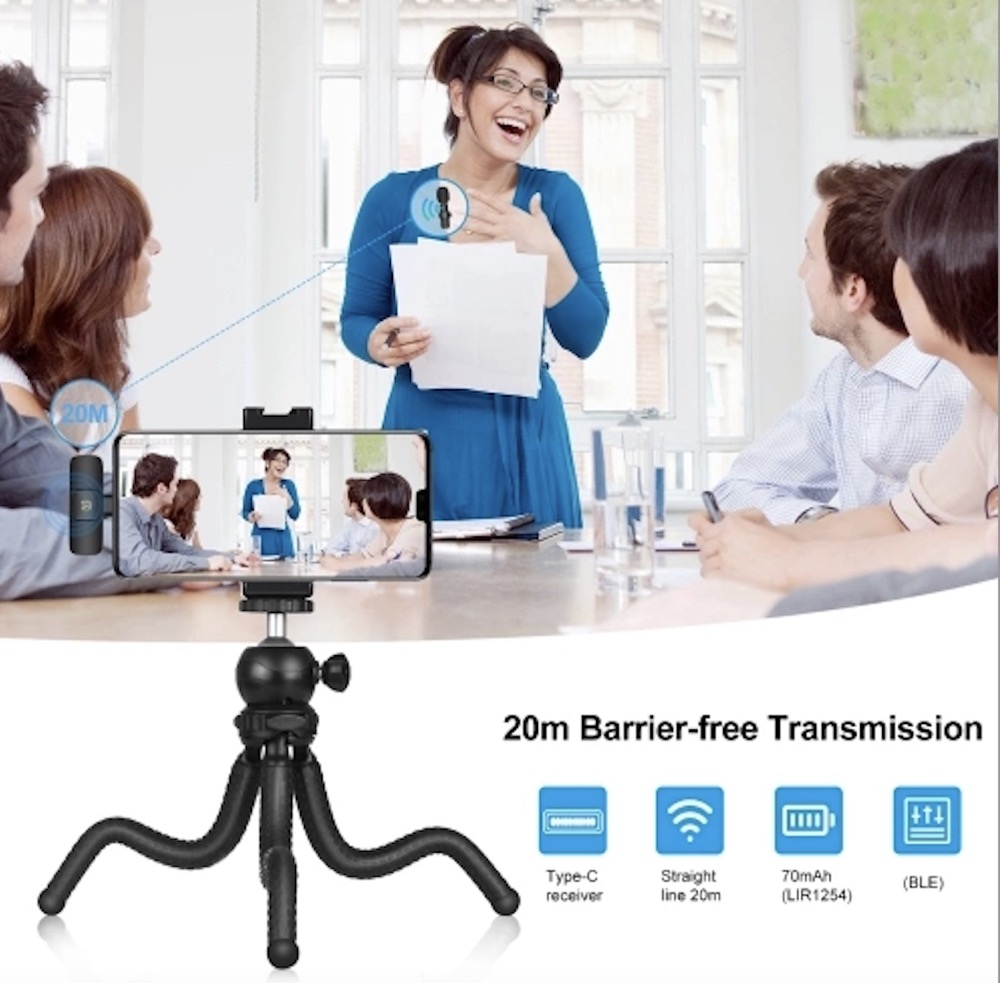 PULUZ PU3151B One-Trigger-Two Mini 2.4G Wireless Microphone System Clip-on Mic Replacement for Type-C Android Smarphones Tablets
