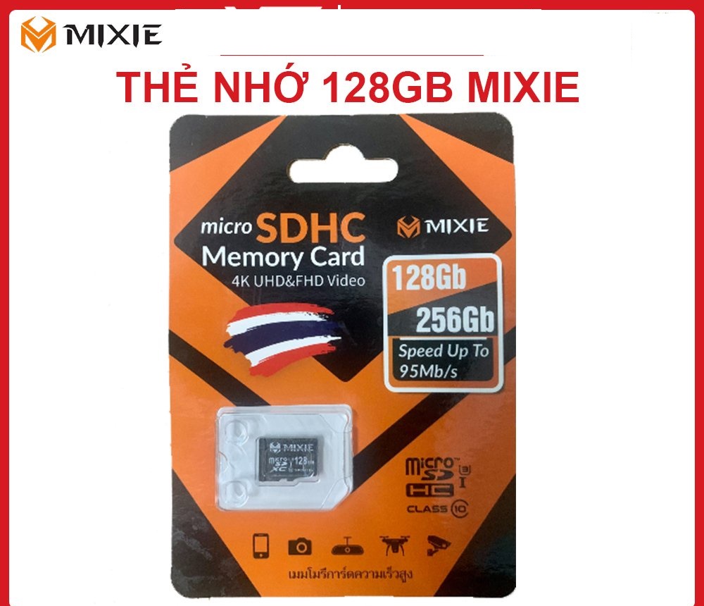 Thẻ Nhớ Mirco SD Mixie 256Gb - Thẻ Nhớ Mixie 128Gb Class 10 Chuyên Ghi Hình Cho Camera, Máy Ảnh và Điện Thoại - Hàng Chính Hãng