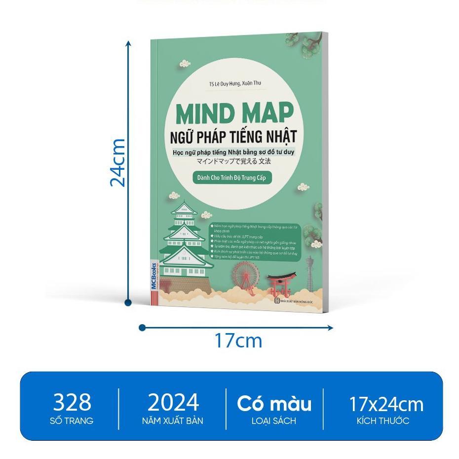 Sách - Mindmap Ngữ Pháp Tiếng Nhật Qua Sơ Đồ Tư Duy - Dành Cho Trình Độ Trung Cấp - MCBooks