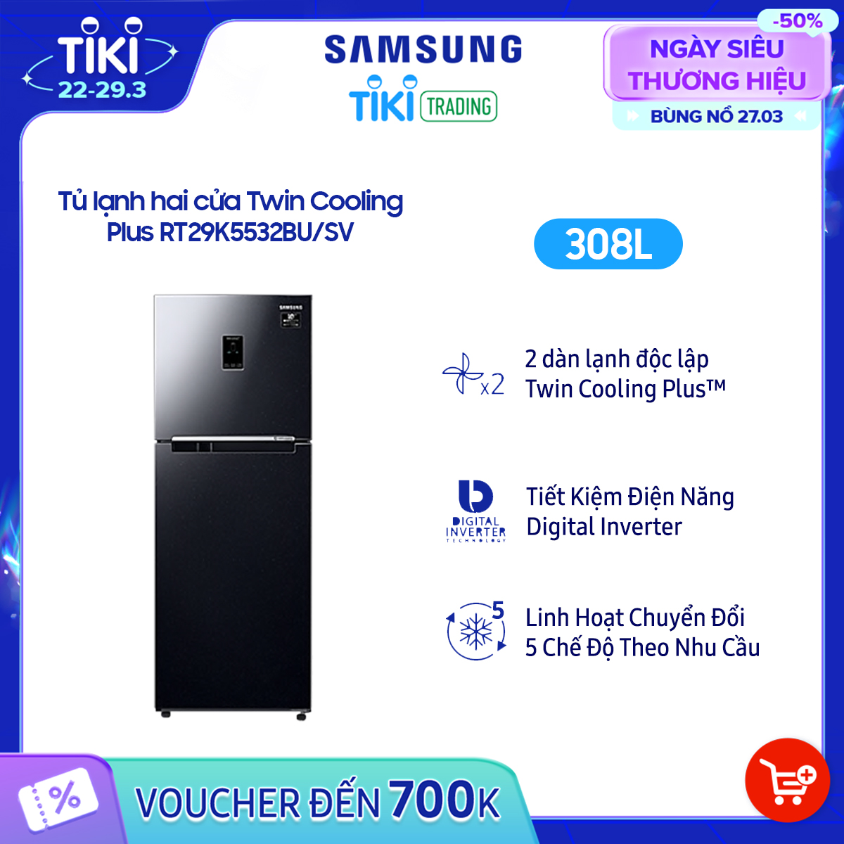 Tủ Lạnh Inverter Samsung RT29K5532BU/SV (300L) - Hàng Chính Hãng - Chỉ Giao tại HCM