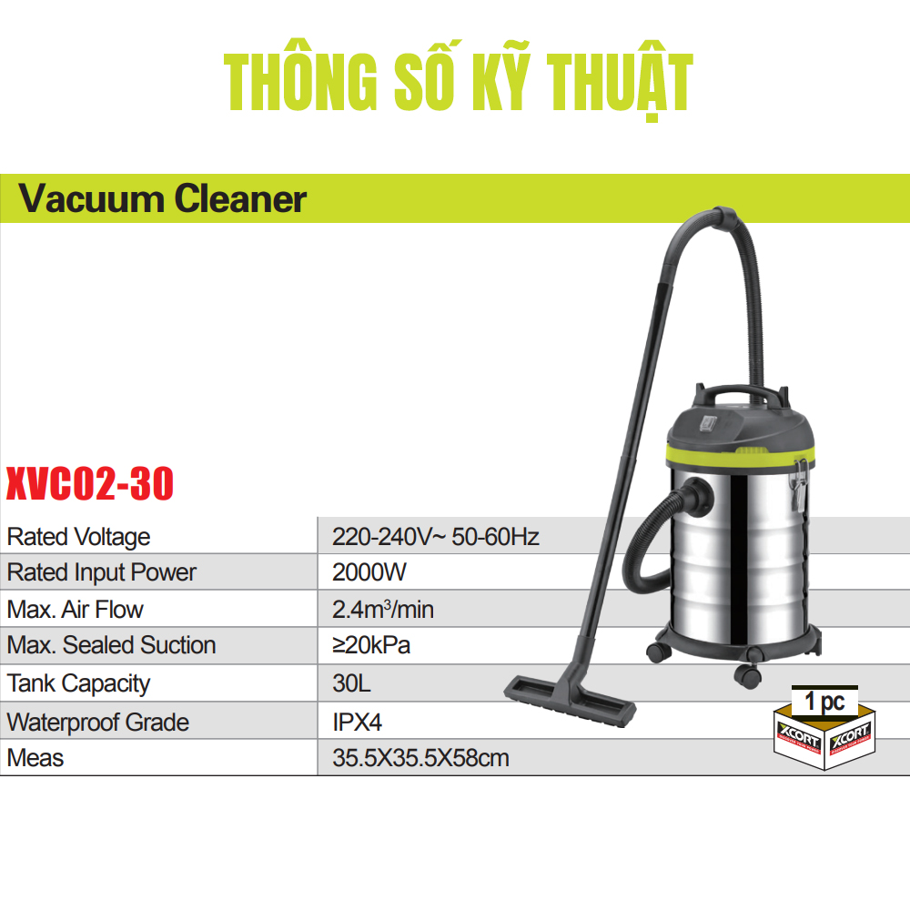 Máy Hút Bụi Công Nghiệp, Hút Bụi Khô Và Ướt 30L 2000W XCORT Chính Hãng