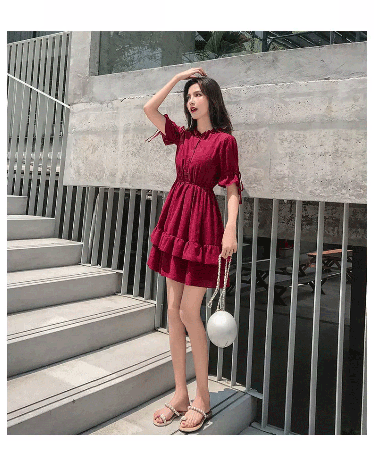 CHENGRUI Đầm voan nữ mùa hè 2023 váy mùa hè nữ sinh phiên bản Hàn Quốc lỏng lẻo nhỏ lưới váy nàng tiên đỏ