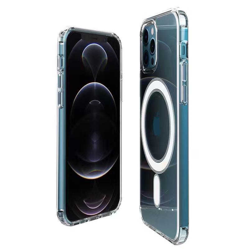 Phong cách mới nhất phù hợp với vỏ điện thoại di động từ tính trong suốt IP13 Apple 14 Vỏ bảo vệ đấm không dây pha lê trong suốt Magsafe