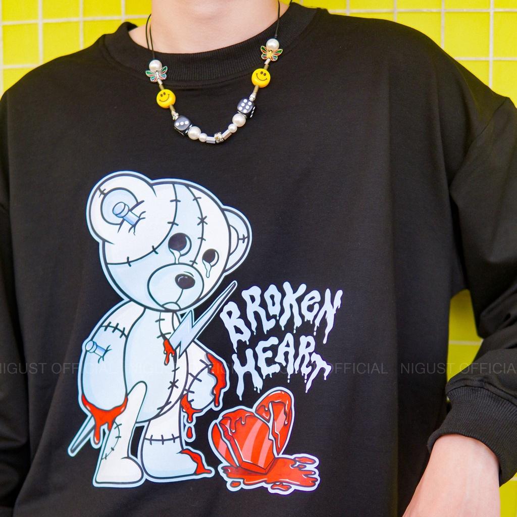 Áo sweater nam nữ local brand NIGUST Broken Heart N102 chất liệu nỉ da cá form rộng màu đen trắng Fullbox