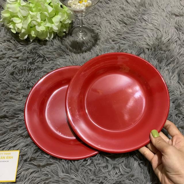 Dĩa nhựa tròn màu đỏ đen 8