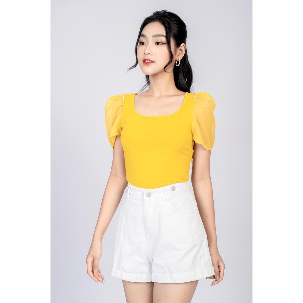 Áo sơ mi cổ vuông, phối ren MMOutfit M-AP050221002