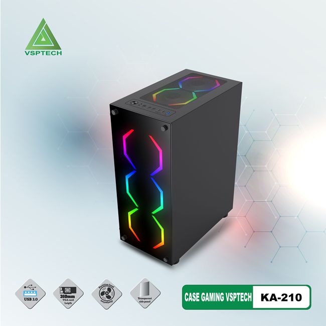 Vỏ máy tính Case VSP KA210 Gaming kính cường lực (Micro-ATX/ATX) - Hàng chính hãng TECH VISION phân phối