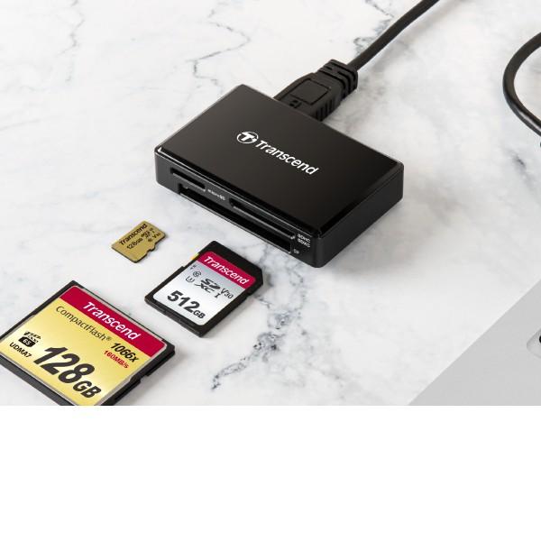 Đầu đọc thẻ 3.1 Transcend RDF8 Multi Card Reader - hỗ trợ 3 khe MicroSD/SD/CF (Đen)