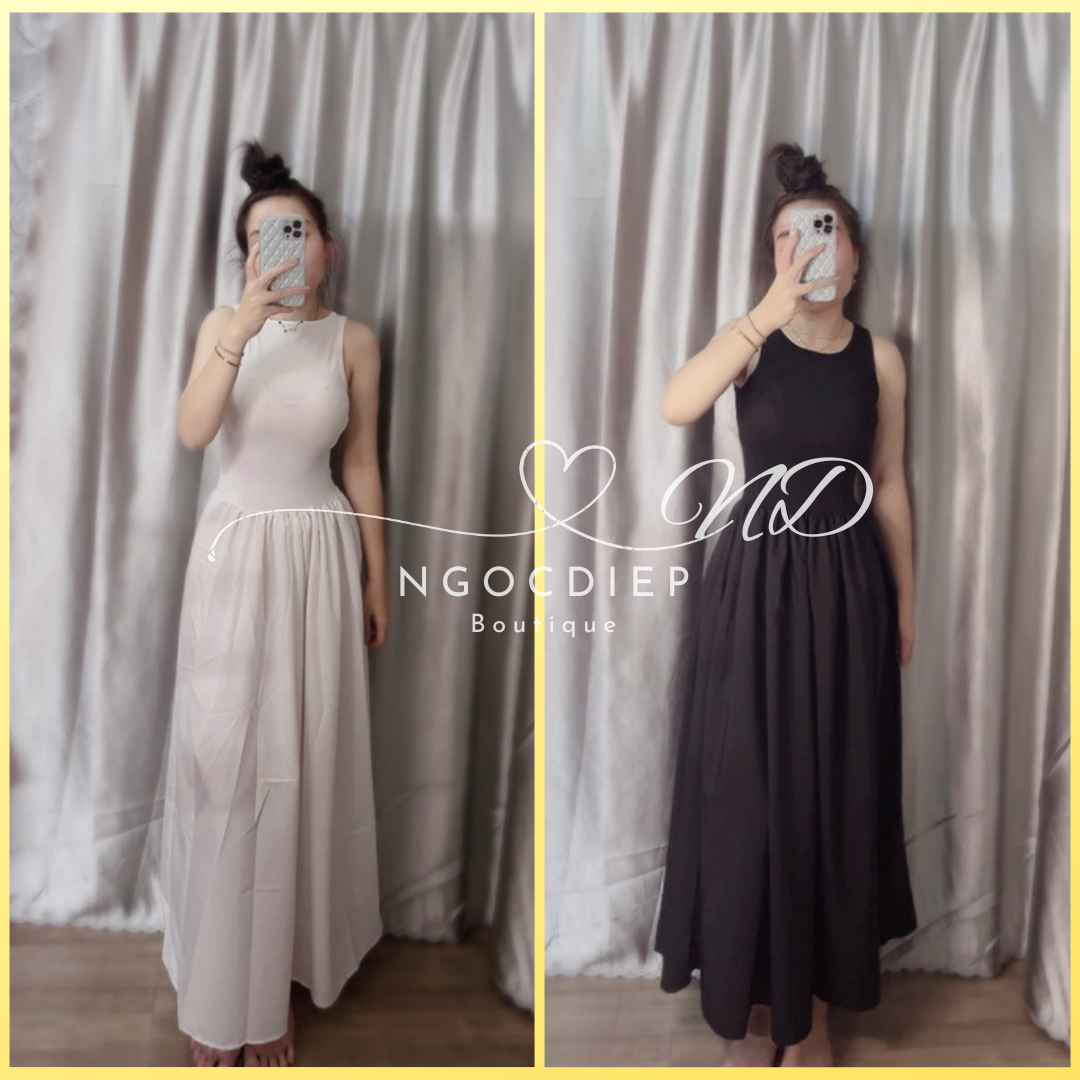 Đầm Maxi Basic 3 lỗ suông dài