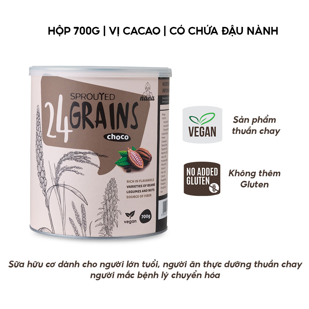 Sữa Hạt Thực Vật Hữu Cơ 24Grains Vị Cacao Hộp 700g, Sữa Hữu Cơ Bổ Sung Dinh Dưỡng &amp; Tốt Cho Tim Mạch Date Mới - miwako