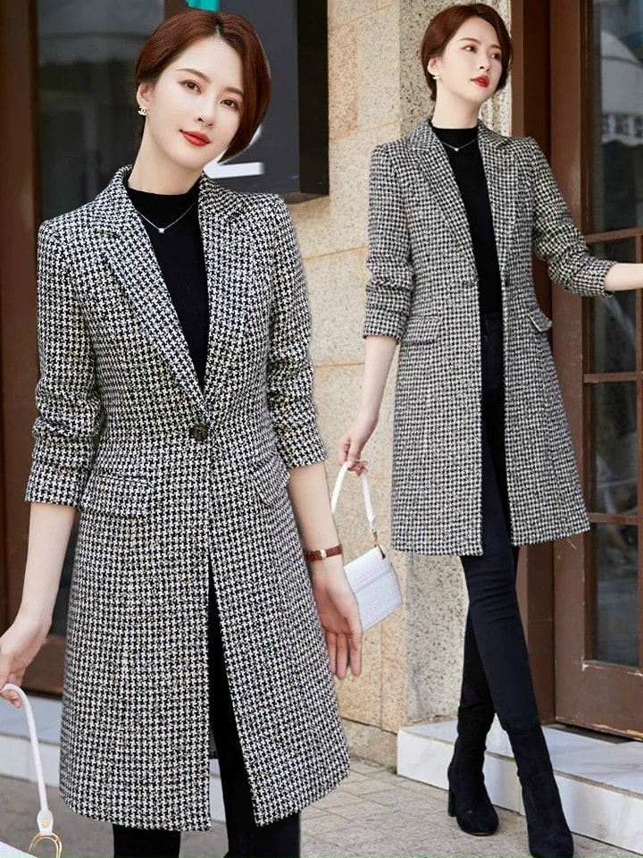 ÁO KHOÁC DẠ KIM SA CỔ VEST DÁNG DÀI CAO CẤP