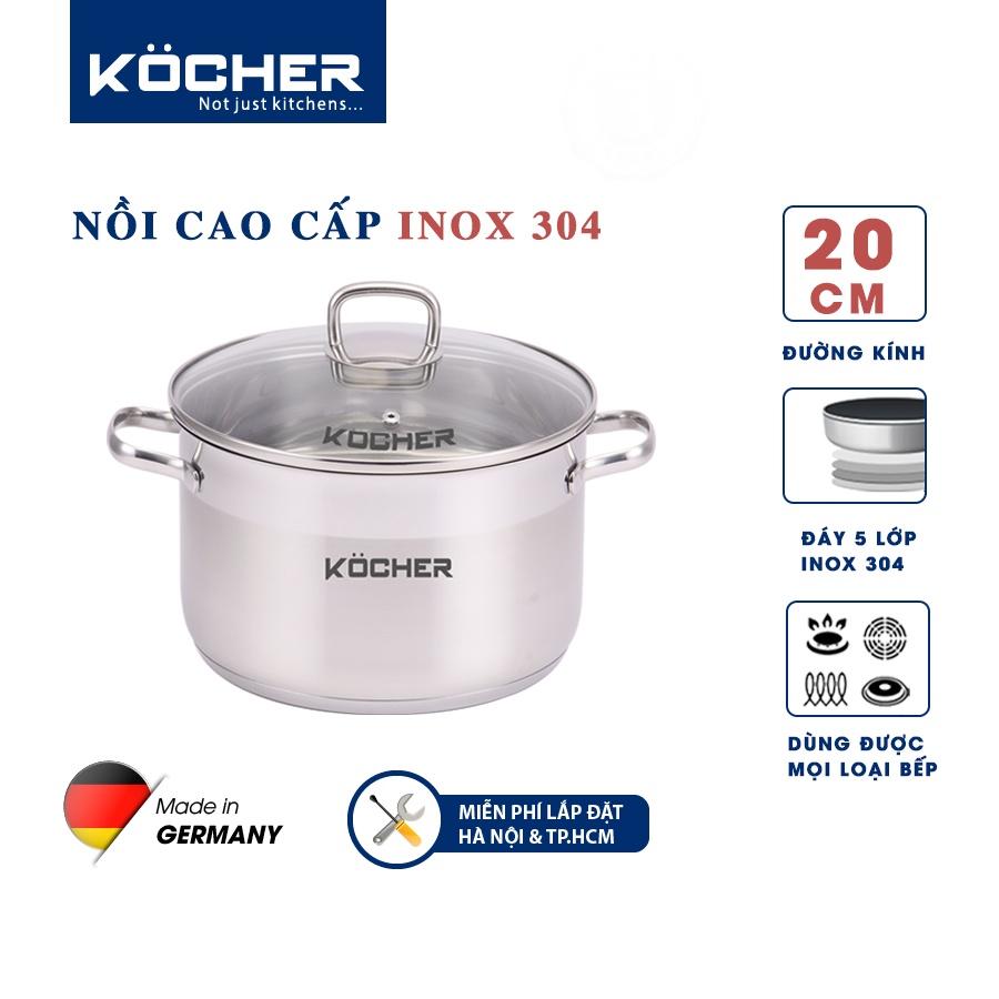 Bộ nồi inox 5 đáy kèm chảo chống dính bếp từ cao cấp KOCHER size 24cm