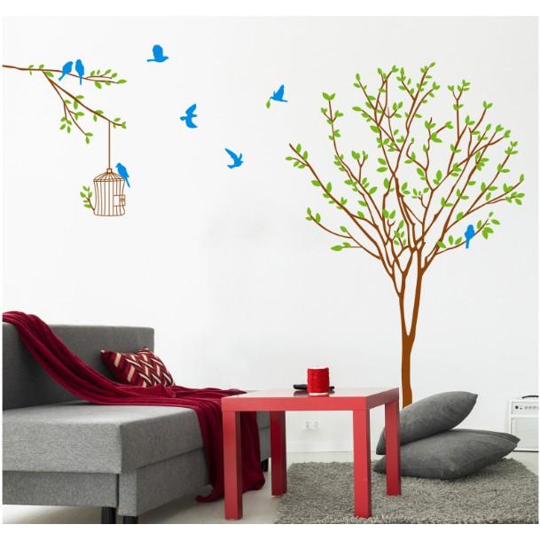 Decal trang trí Cành Cây lớn và lồng chim A.H
