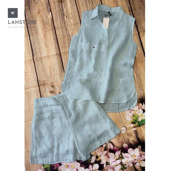 Đồ bộ nữ mặc nhà sát nách cổ bẻ LAHSTORE, chất liệu linen cao cấp, kiểu dáng form rộng thích hợp từ 45 đến 70kg