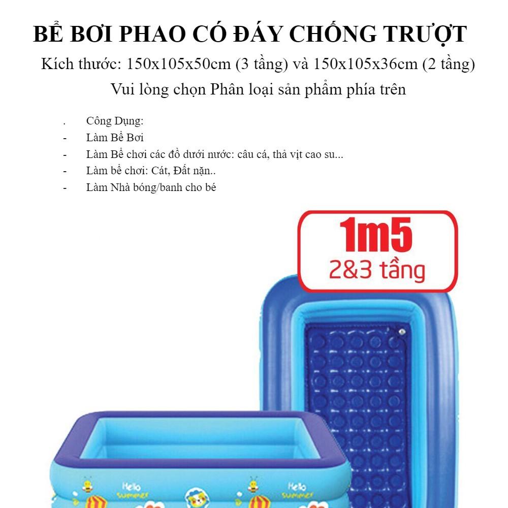 Bể phao 1m50 màu Xanh loại dày có đáy chống trượt kèm bơm điện tặng kèm miếng vá