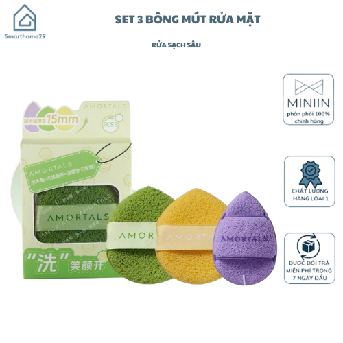 COMBO 3 Hộp Bông Mút Rửa Mặt Amortals, Mút Rửa Mặt Bọt Biển, Làm Sạch Mặt, Bông Mút Hình Giọt Nước - HÀNG CHÍNH HÃNG MINIIN