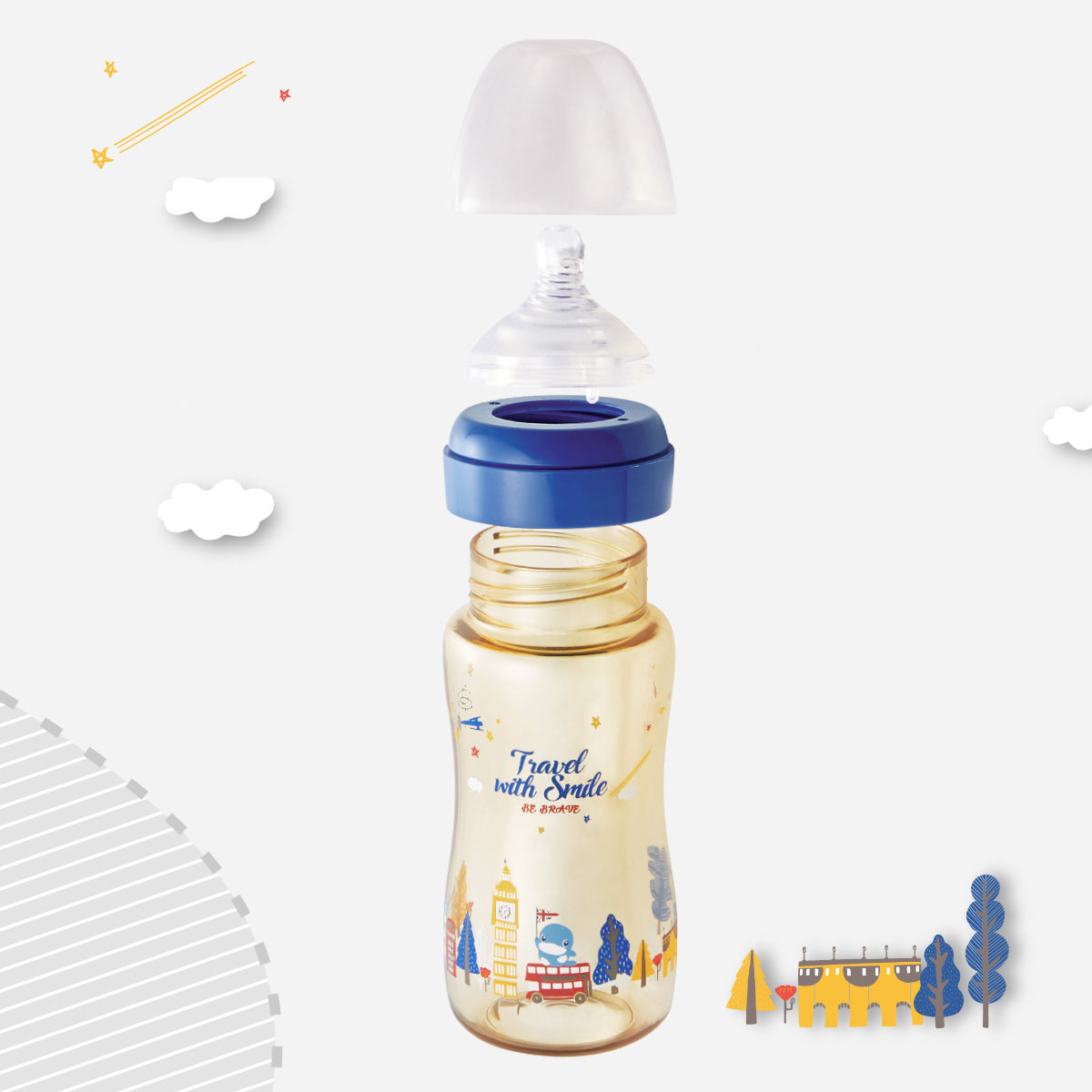 Bình sữa cổ rộng nhựa PPSU phiên bản đặc biệt kuku ku5874 màu xanh 260ml