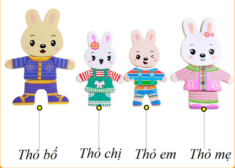 Đồ chơi gỗ - ghép hình gia đình thỏ đáng yêu cho bé