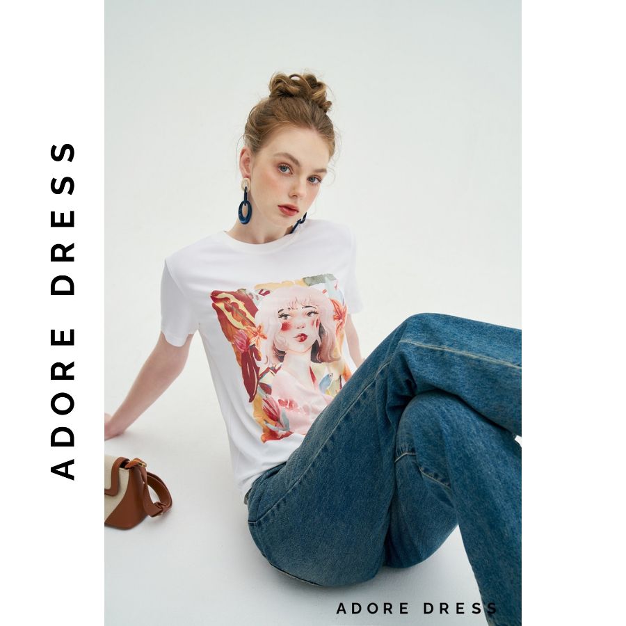 Áo Phông Graphic T-shirts casual style cotton trắng in daisy girl 311TS2018 ADORE DRESS