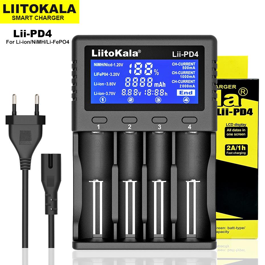 LitoKala Li-PD4 Li-500 Li-PD2 Li-402 18650 Bộ sạc màn hình LCD đa năng Bộ sạc thông minh cho 26650 18650 21700 18500 AA AAA Màu sắc: Tiêu chuẩn Li-202