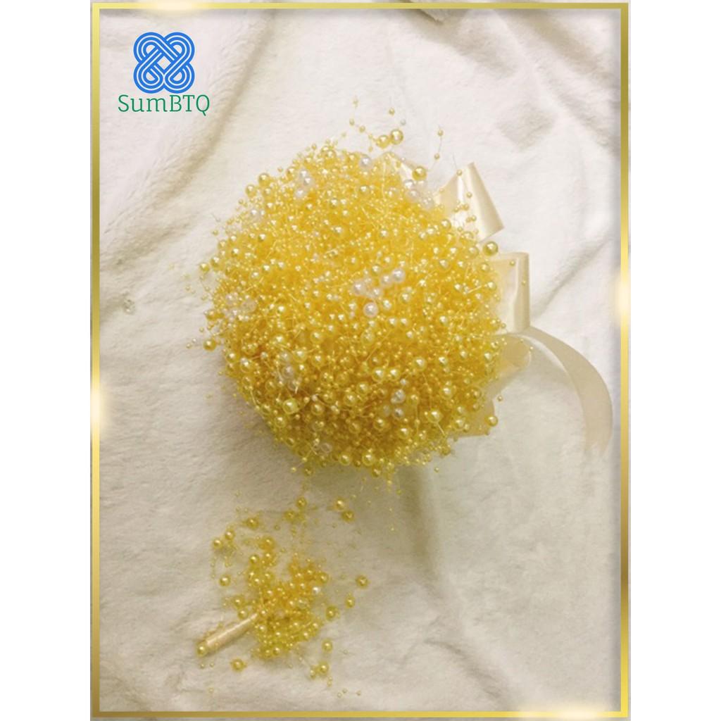 Phụ Kiện Cô Dâu ️ Hoa Cưới Cầm Tay Cô Dâu Kết Cườm Vàng