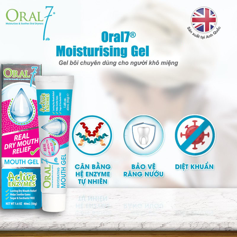 Gel tạo nước bọt nhân tạo chuyên dùng cho người khô miệng, rát lưỡi, viêm lợi Oral7 Moisturising Gel 40ml (Date 9/2024)