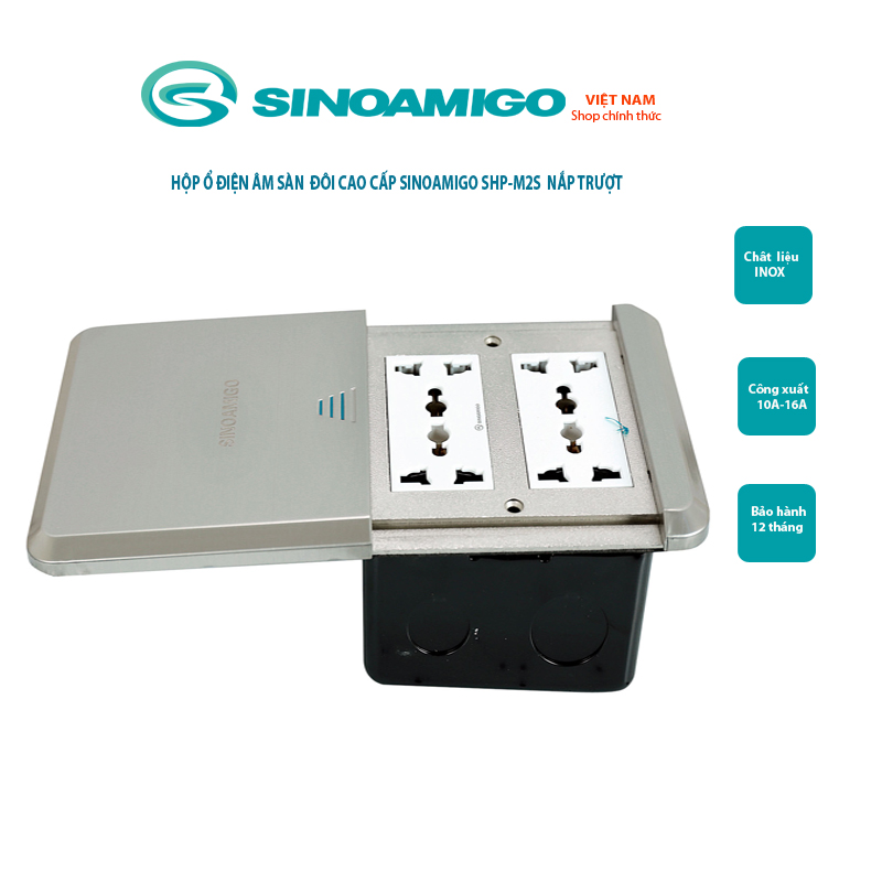 Ổ điện âm sàn nắp trượt SHP-M2S inox màu bạc chính hãng Sinoamigo (lắp 2 modules, 4 modules)
