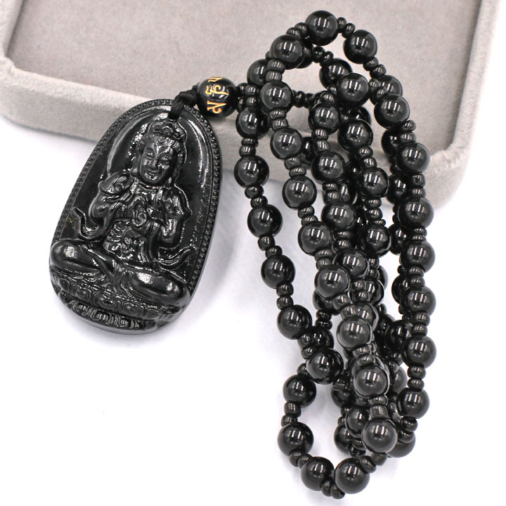 Vòng cổ Đại Nhật như lai đá thạch anh đen 4.3 cm DHTEB5