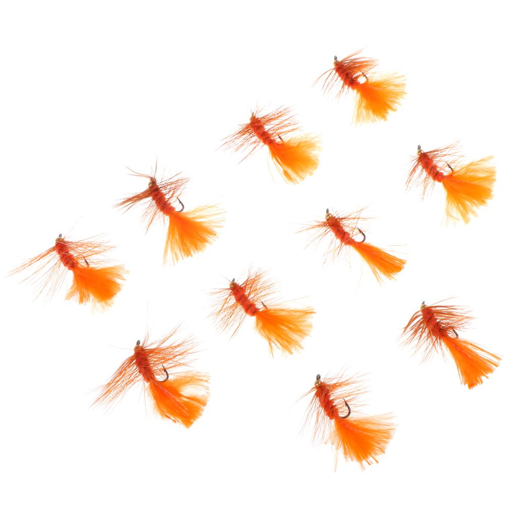 10pcs 1.6''Orange Wooly Bugger Flies Bead Head Nymph Flies Insects Wet Flies