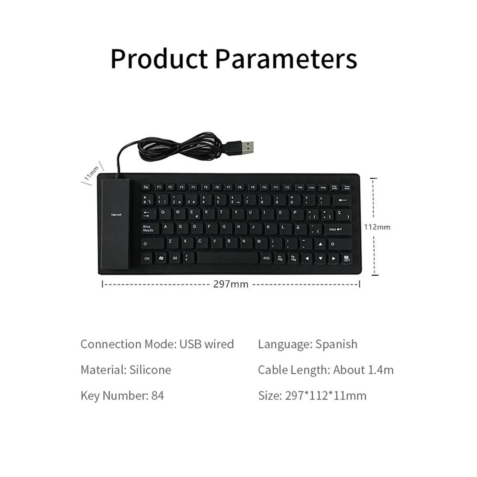 USB Foldable 84 Keys Spanish Keyboard Waterproof for Desktop Computer Laptop